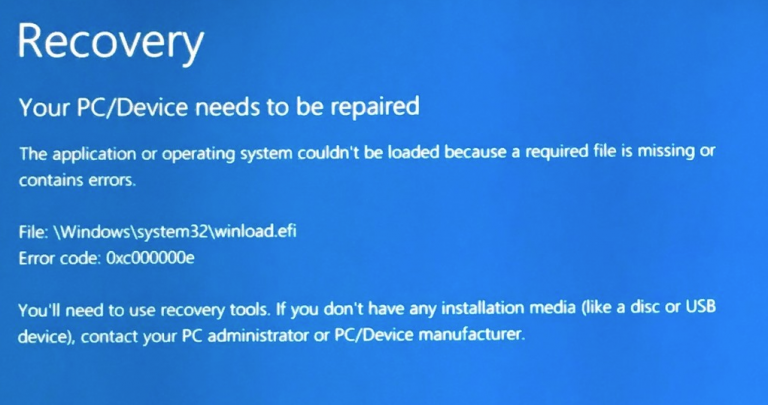 Recovery boot screen