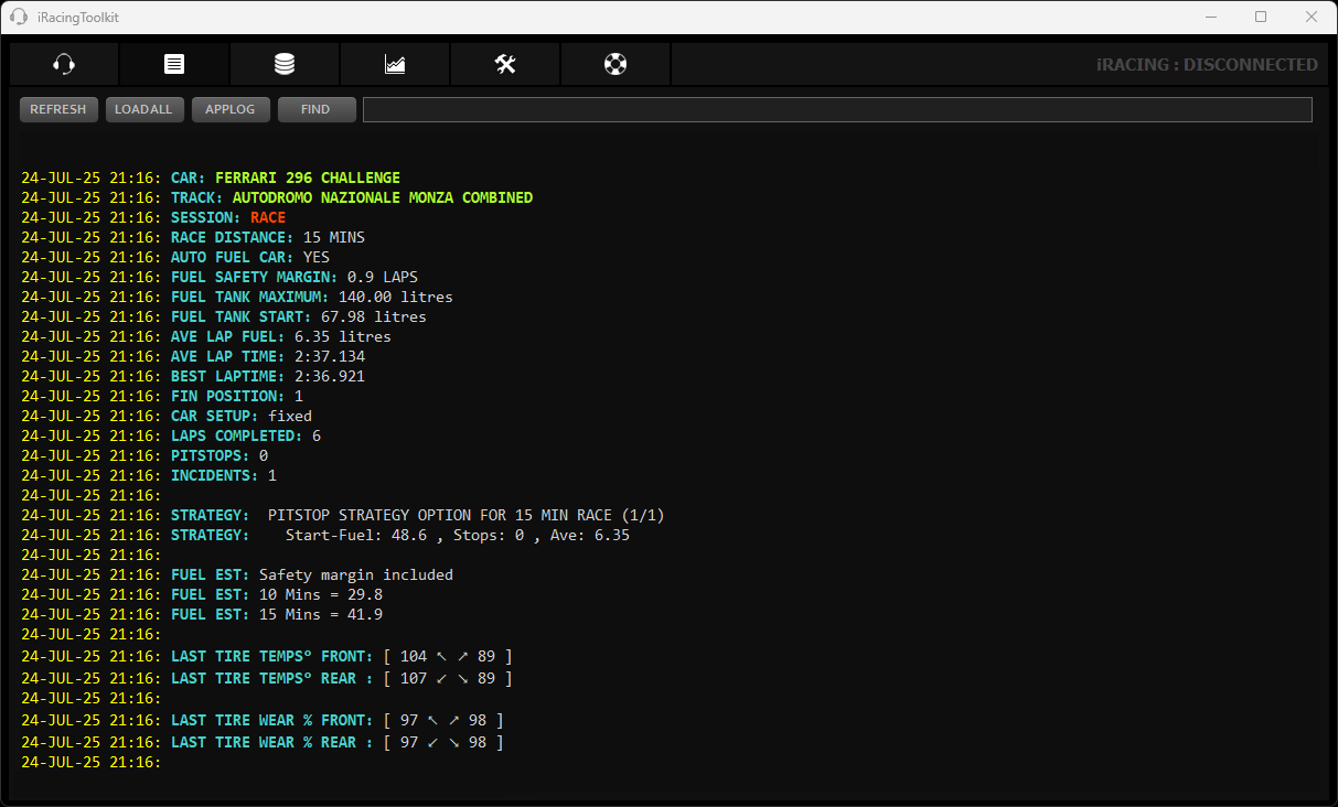 iRacingToolkit session logs